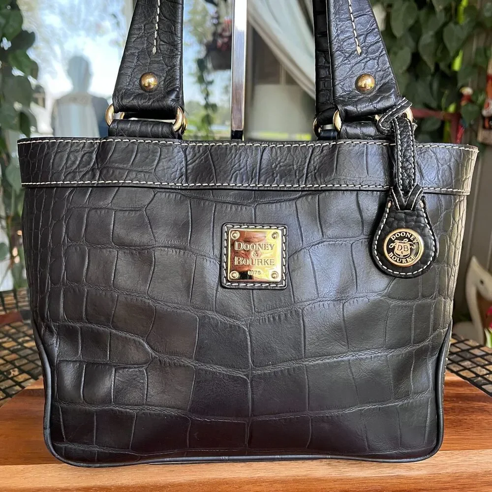 Dooney & Bourke Croc Embossed Black Leather Satchel Shoulder Bag